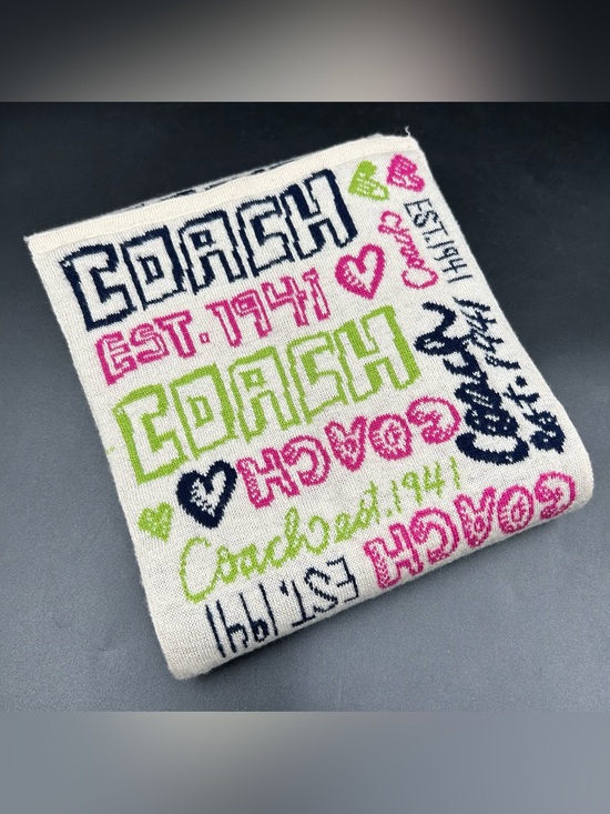 Coach Accessories - Coach EST 1941 Knit Winter Scarf Pink Green Navy Hearts Logo Womens Wrap
